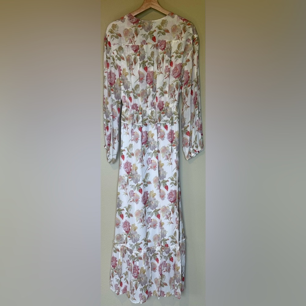 NWT The Kooples Pink Floral Silk Ruffle Maxi Dress Luxury Size 2 Medium $715 - Picture 3 of 9